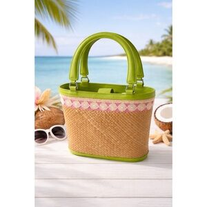 Lilly Pulitzer Vintage Straw Bag Purse Double Handles Gingham Lining Preppy